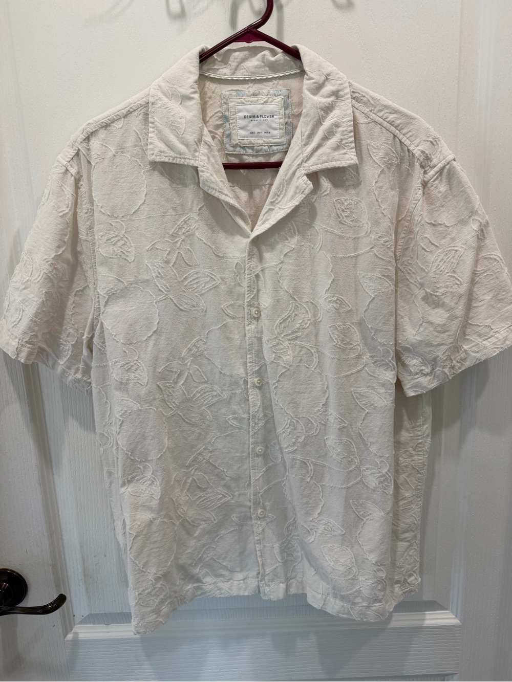 Denim & Flower White Embroidered Short-Sleeve Button-Down Shirt